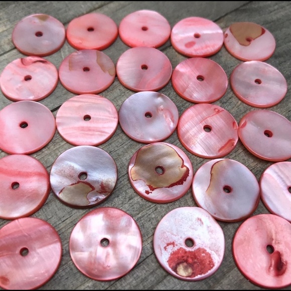 Circle Mother of Pearl Seashell Shell Beads Coral Pink DIY Jewelry making lot - Picture 3 of 17